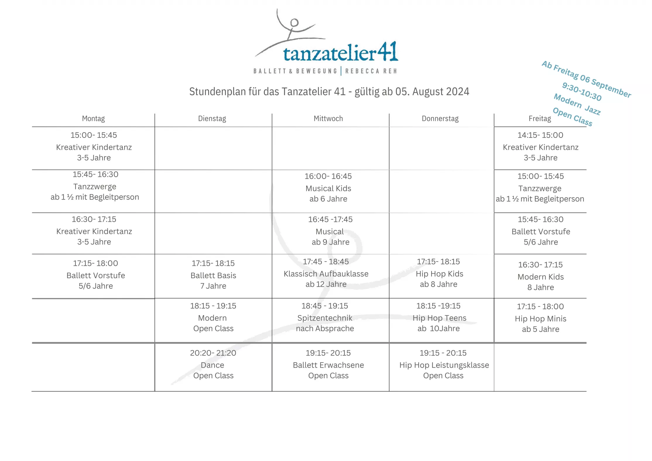 Stundenplan Tanzatelier41